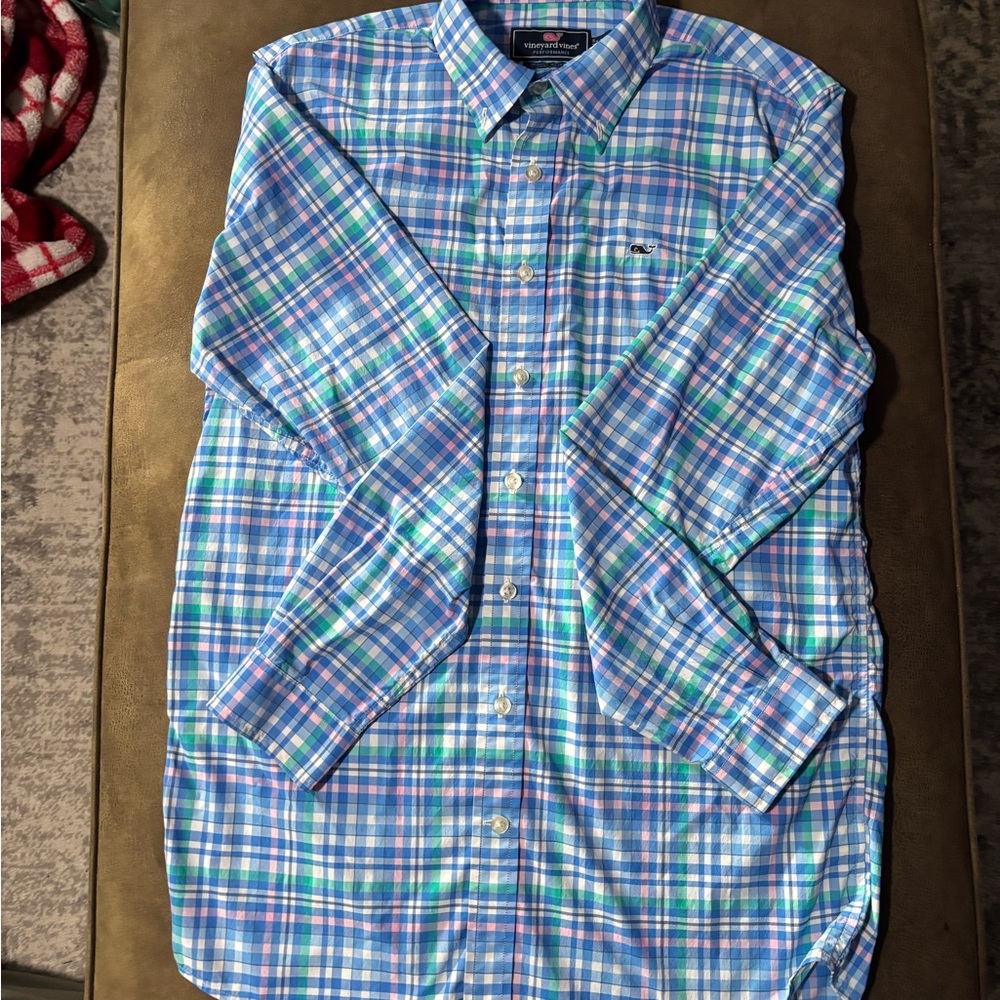 Vineyard Vines Blue Green Plaid Button Down Shirt